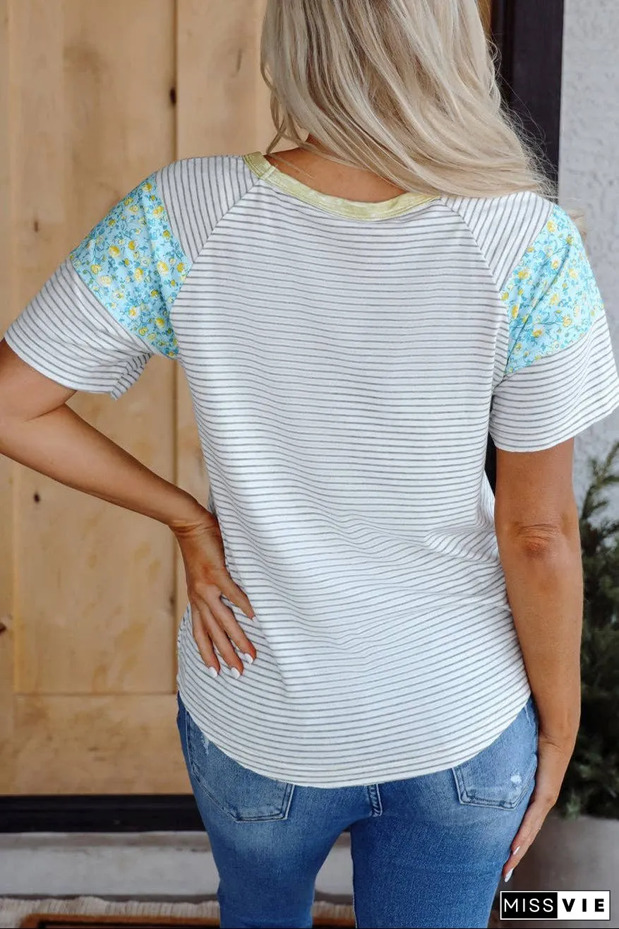 Stripe Floral Patchwork Summer Tee