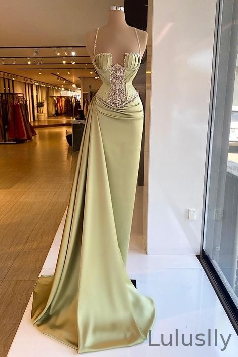 Luluslly Spaghetti-Straps Mermaid Long Evening Dress With Beads