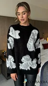 Aniyah Black Oversized Plush Pattern Jumper