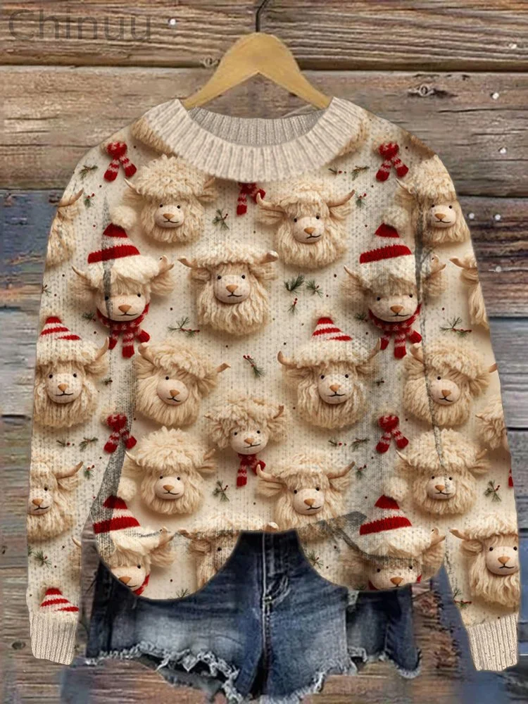 Christmas Cute Sheep Crew Neck Cozy Sweater