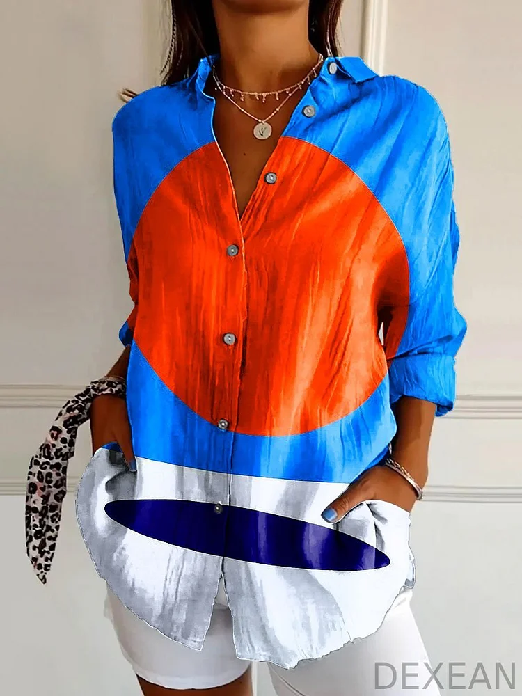 Women's Vintage Bold Abstract Art Print Casual Cotton Shirt