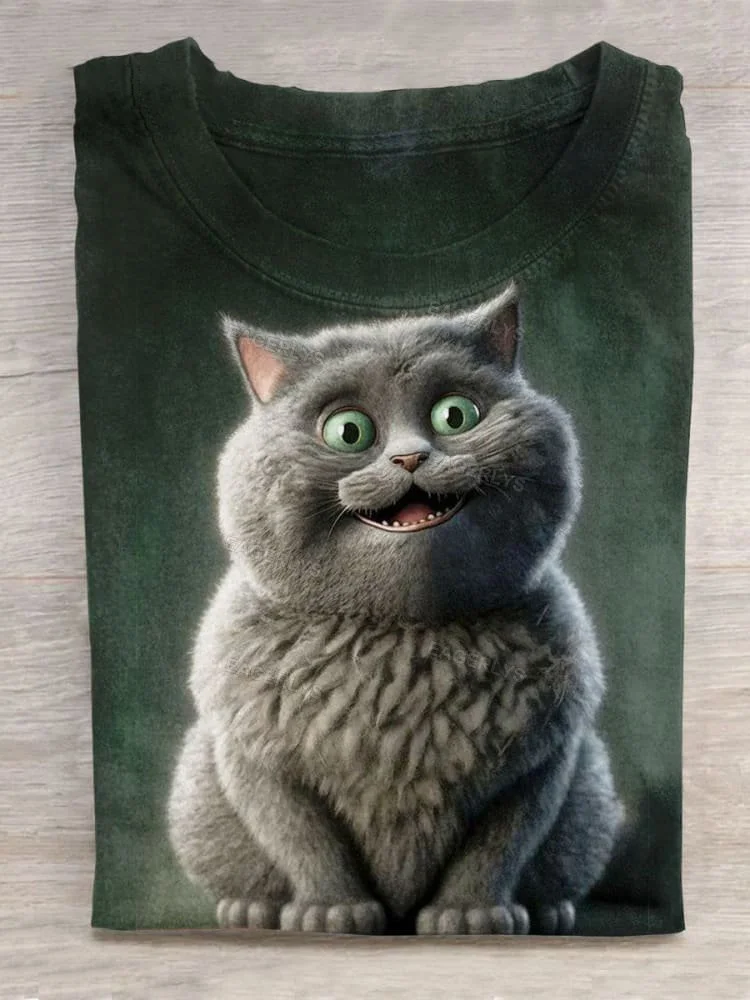 Cute Cat Art Pattern Print Casual T-shirt Eagerlys