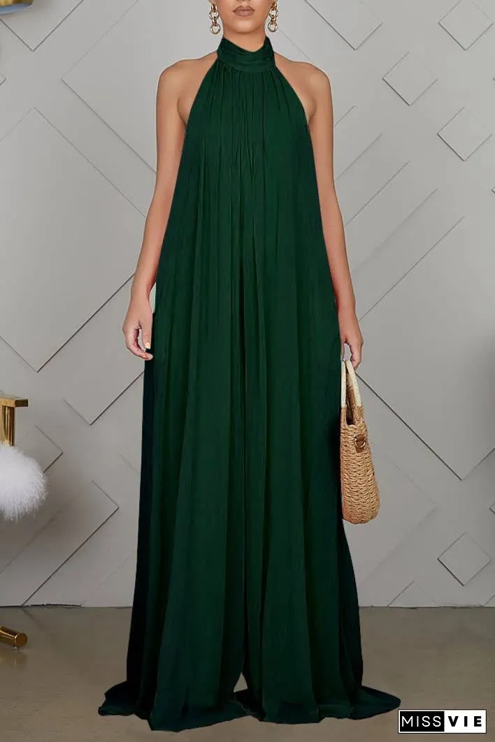 SS/24 chiffon halter backless pleated wide leg jumpsuit