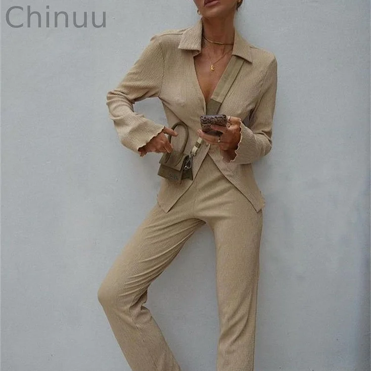 Cardigan buttoned casual two-piece suit
