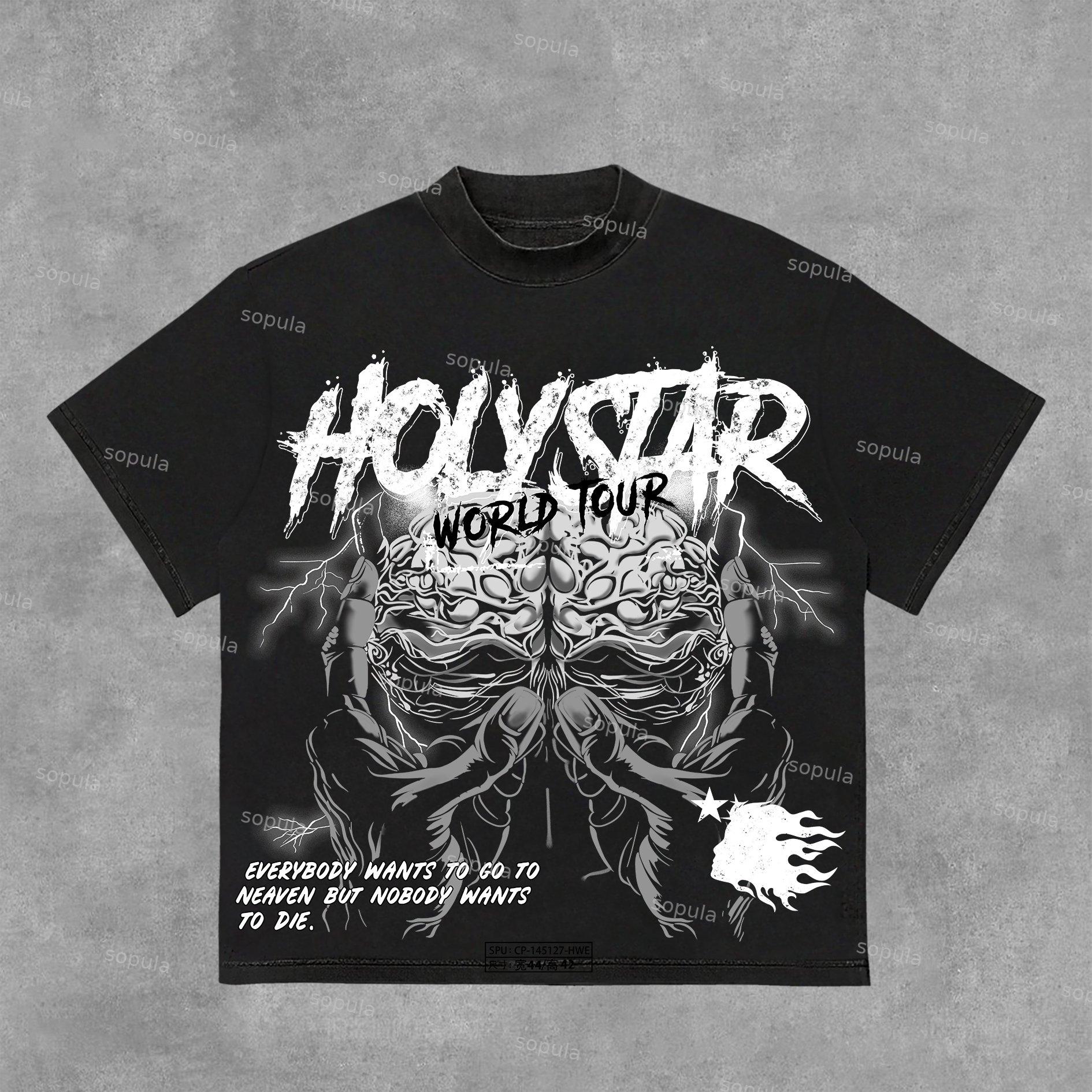 Sopula Studio Vintage World Tour Brain Graphic Street Cotton T-Shirt