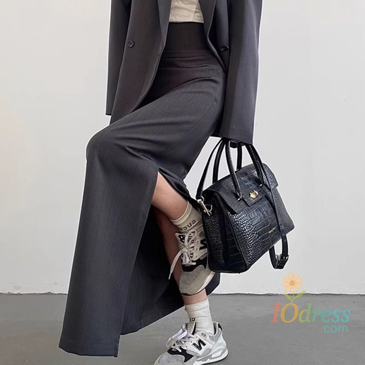 IO Dress Women's Temperament Split Half Skirt Set Suit Vintage Style Autumn Solid Color Female Fashion Outerwear