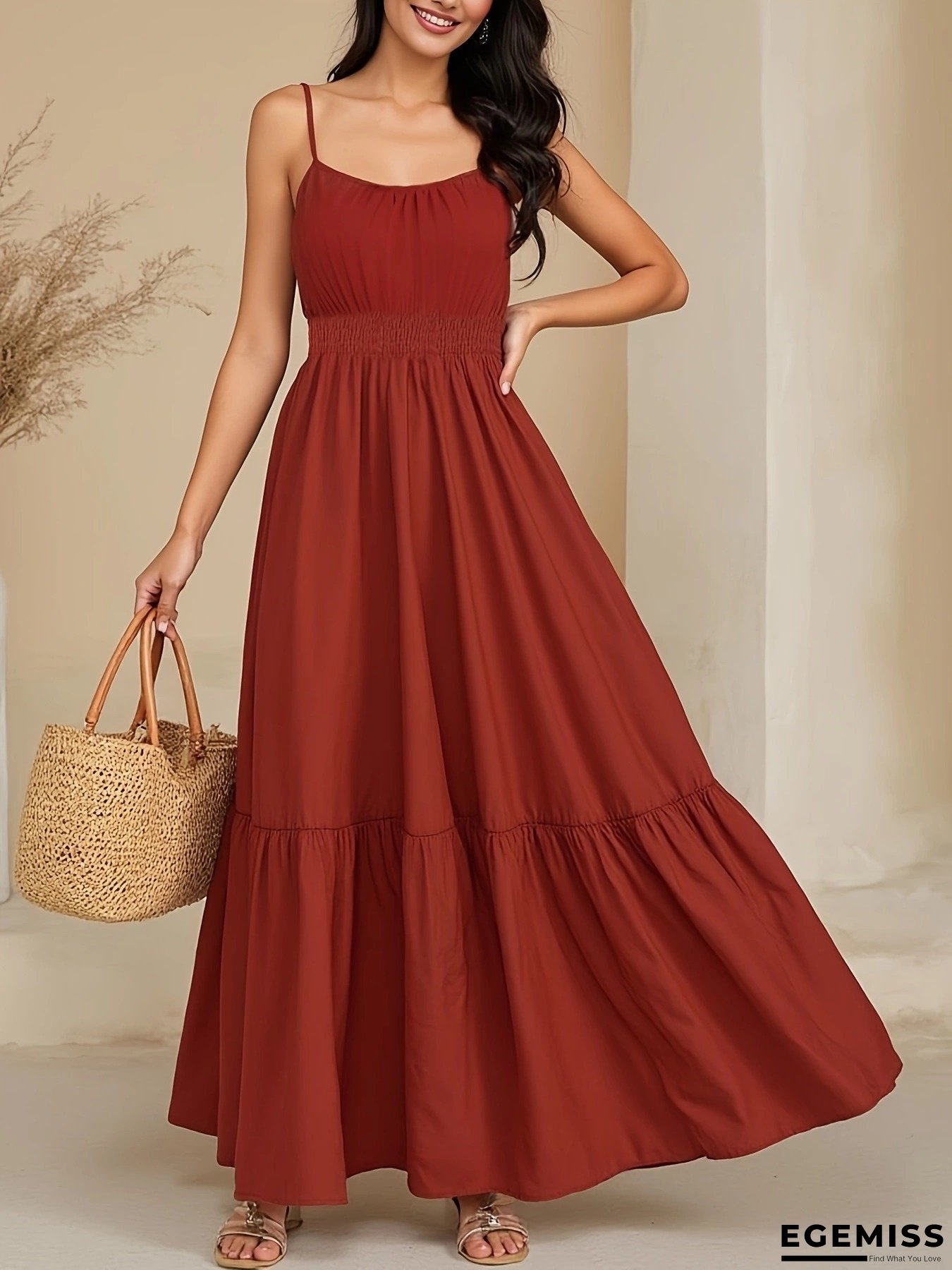 Women's Elegant Halter Neck Maxi Dress - Flowy Formal & Casual Party Wedding Dresses, Non-Stretchy Fabric Flare Skirt for Beach Outfits & Casual Attire - Easy Care Hand Washable Evening Gown, Beach Dresses, Summer Fashion, Offshoulder Design | EGEMISS