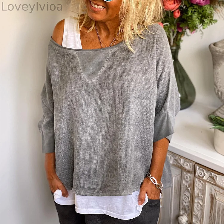 Solid Color Cotton And Linen Loose Casual T-Shirt