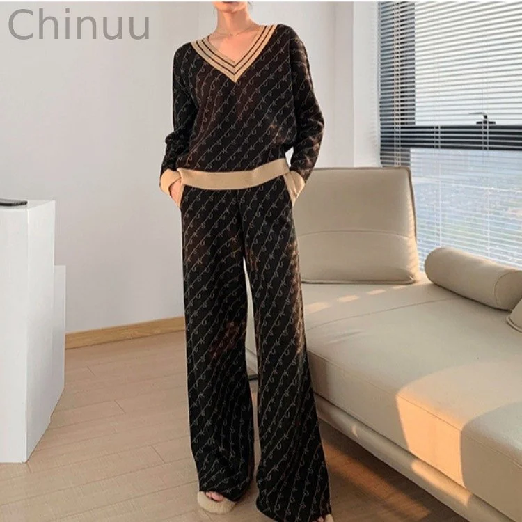 Temperament Double-Sided Jacquard Sweater Two-Piece Set