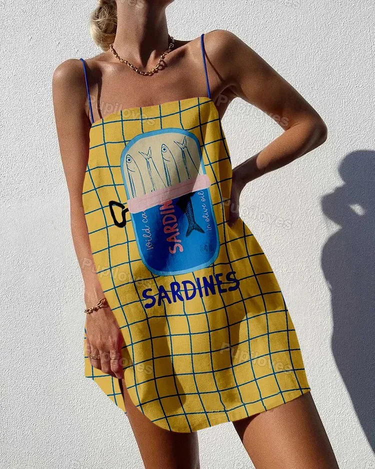 Pupiloves Pupiloves Sardines Canned Print Mini Dress