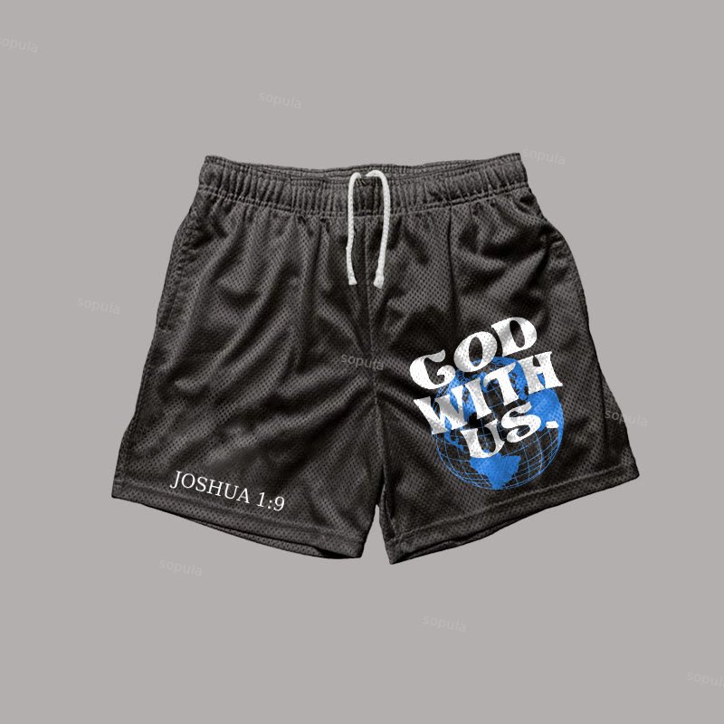 Sopula God With Us Print Casual Street Mesh Shorts