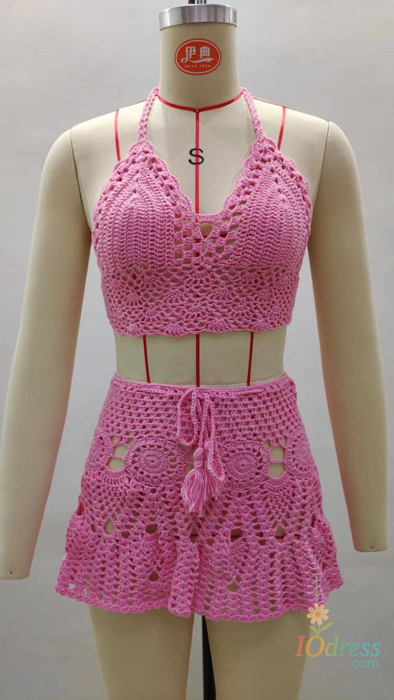 IO Dress CROCHET BIKINI Two-piece Crochet Women Bikini Set Cover Up Swimsuit Swim Skirt Swimwear Bathing Swimdress Beachwear