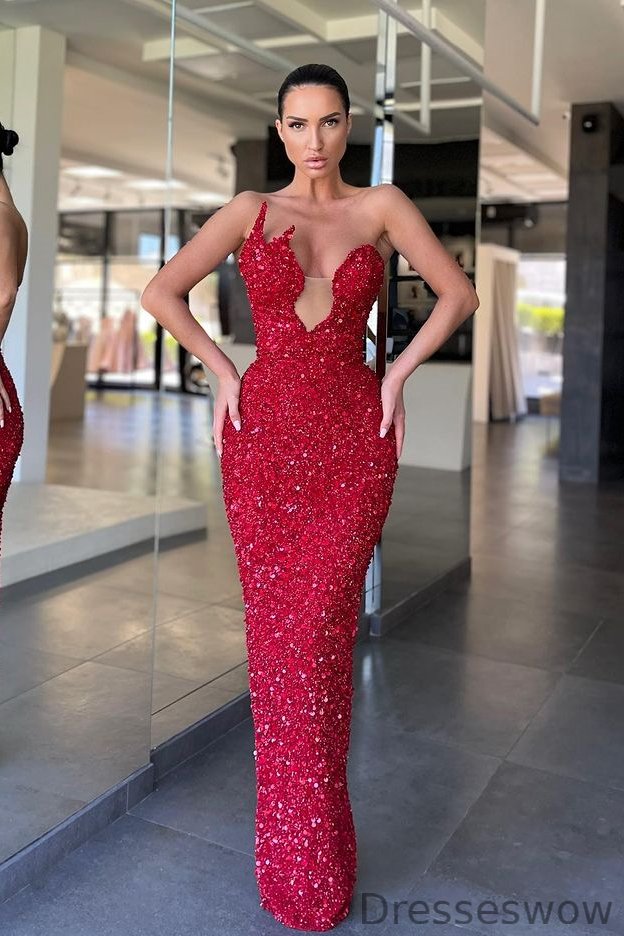 Dresseswow Red Sequins Mermaid Long Prom Dress Sleeveless Online