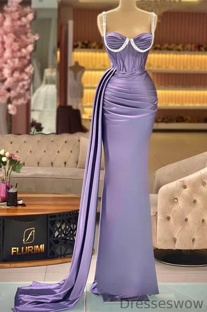 Dresseswow Lilac Sweetheart Sleeveless Mermaid Evening Gowns With Ruffles Beads