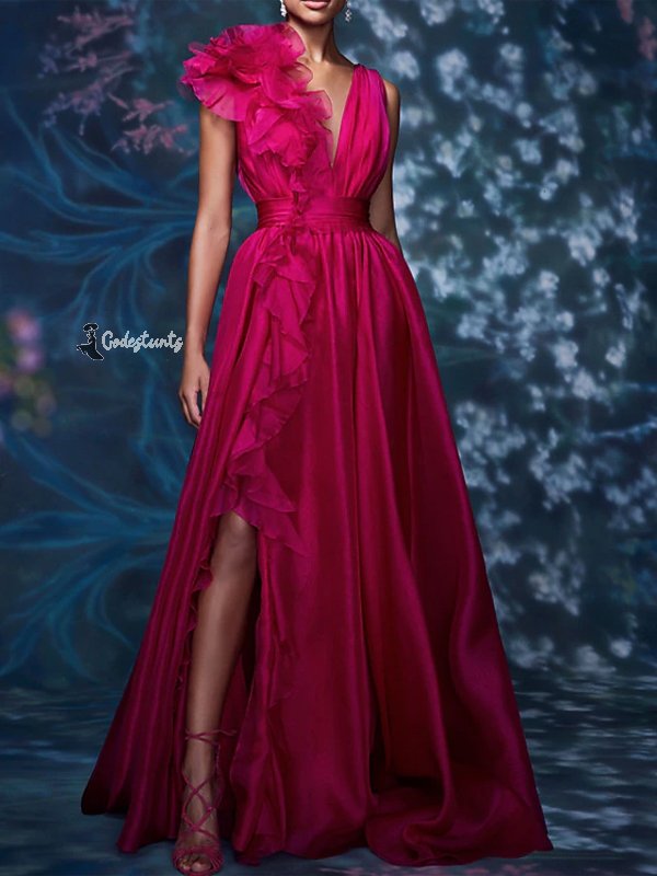 V-neck Solid Color Maxi Dress