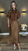 Ophelia Brown Pleated Midi Skirt