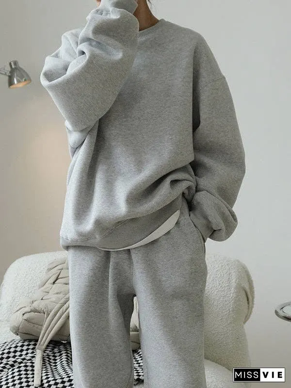 Simple Velvety Loose Solid Colour Hoodie