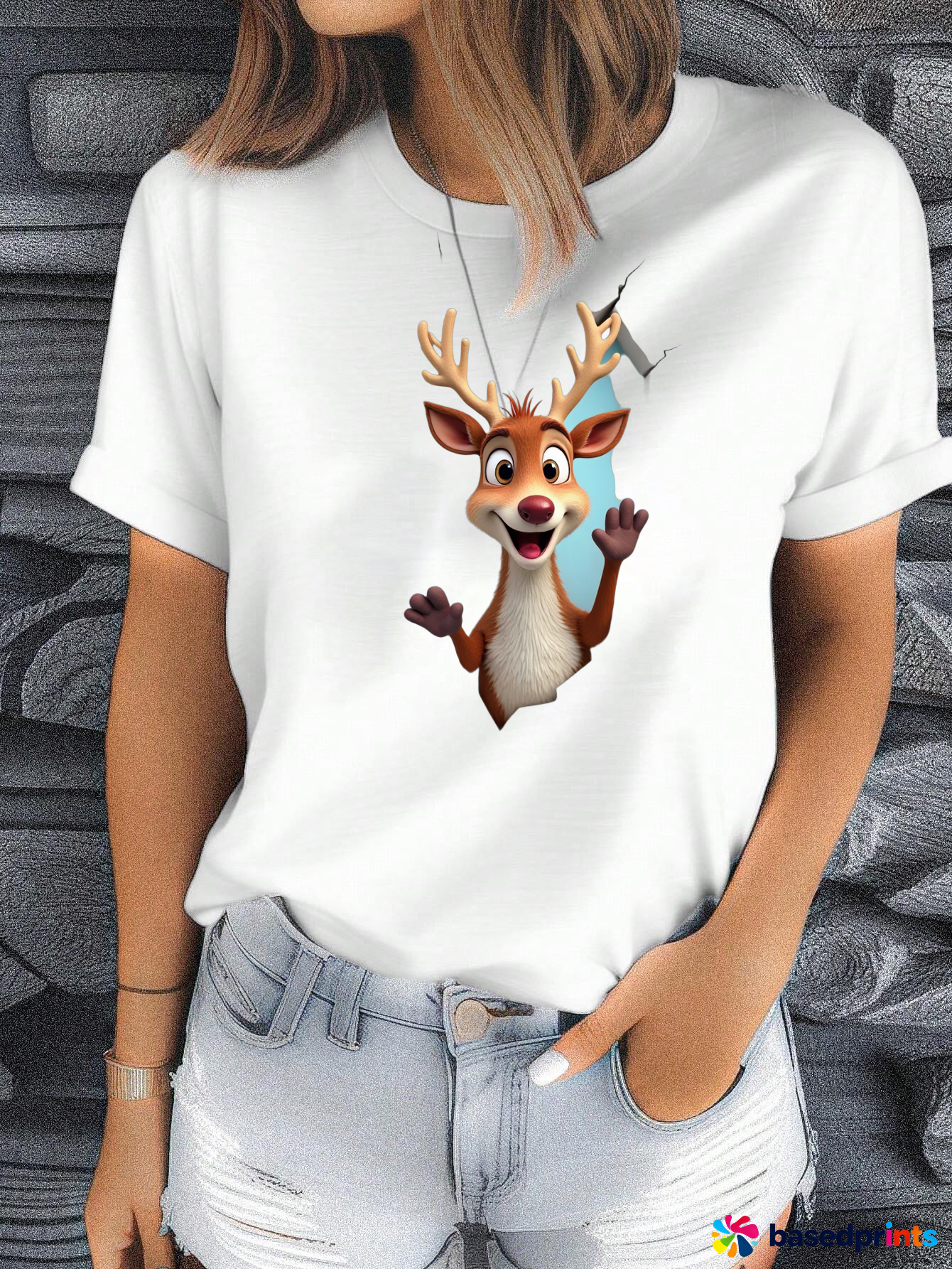 Christmas Reindeer T-Shirt Women's Short Sleeve Casual Cotton Tee
