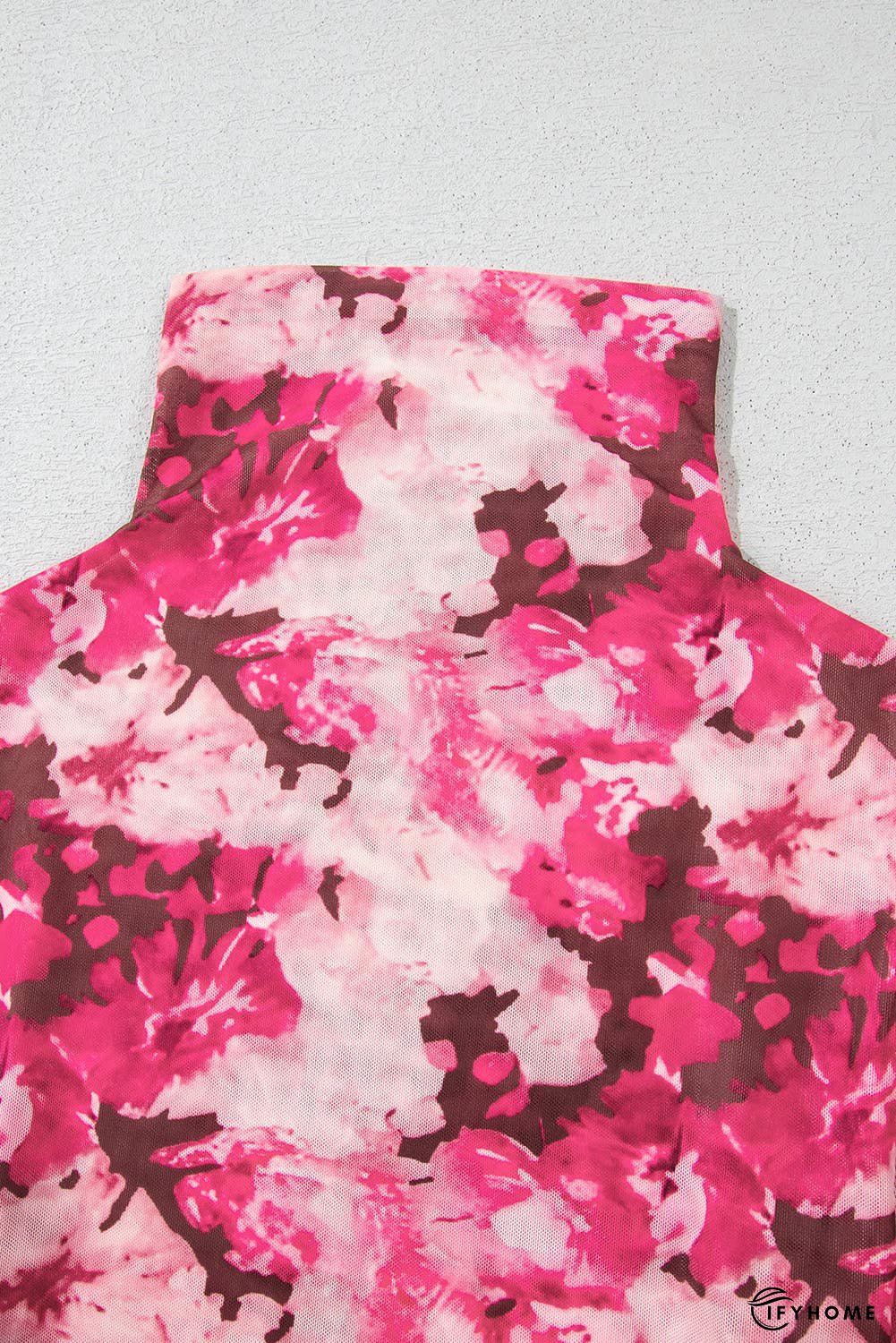 Floral Mesh Flounce Sleeve Mock Neck Blouse | IFYHOME