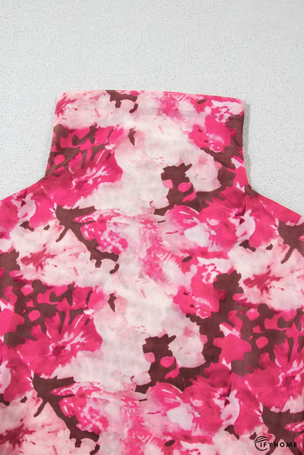 Floral Mesh Flounce Sleeve Mock Neck Blouse | IFYHOME