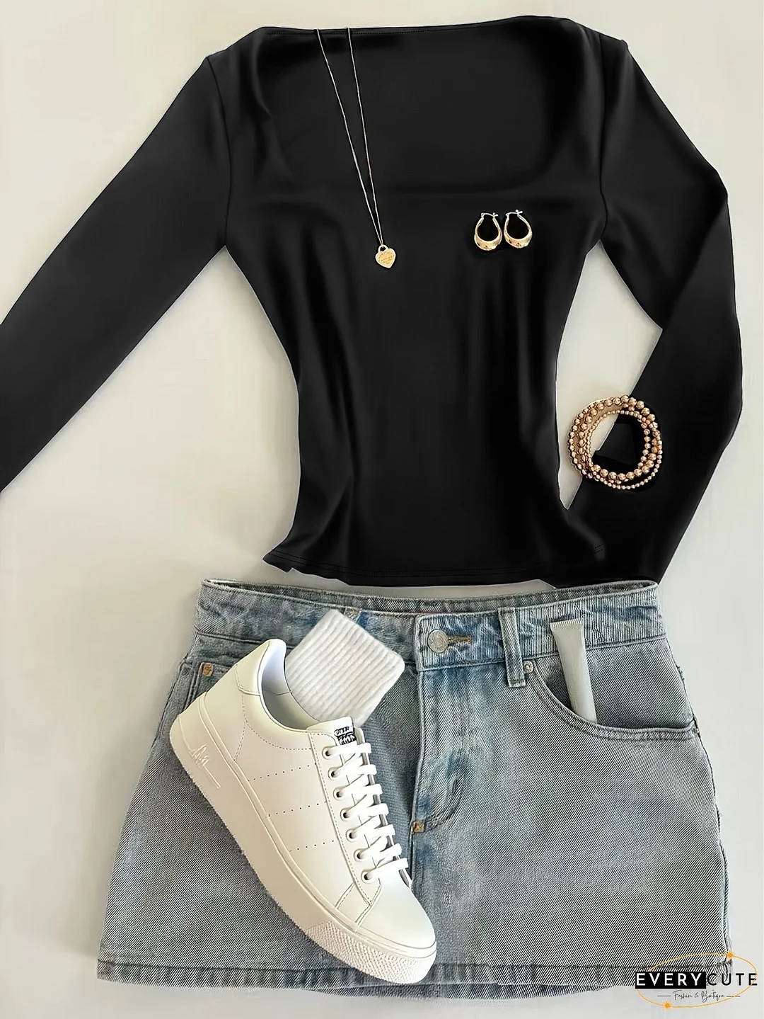 Women's Slim Fit Long Sleeve T-Shirt - Solid Color Square Neck Casual Top, Soft & Comfortable All-Season Versatile Shirt for Casual Attire, Versatile Clothing | Sleek Long Sleeve | Construction, Ladies T Shirts, Women T Shirts