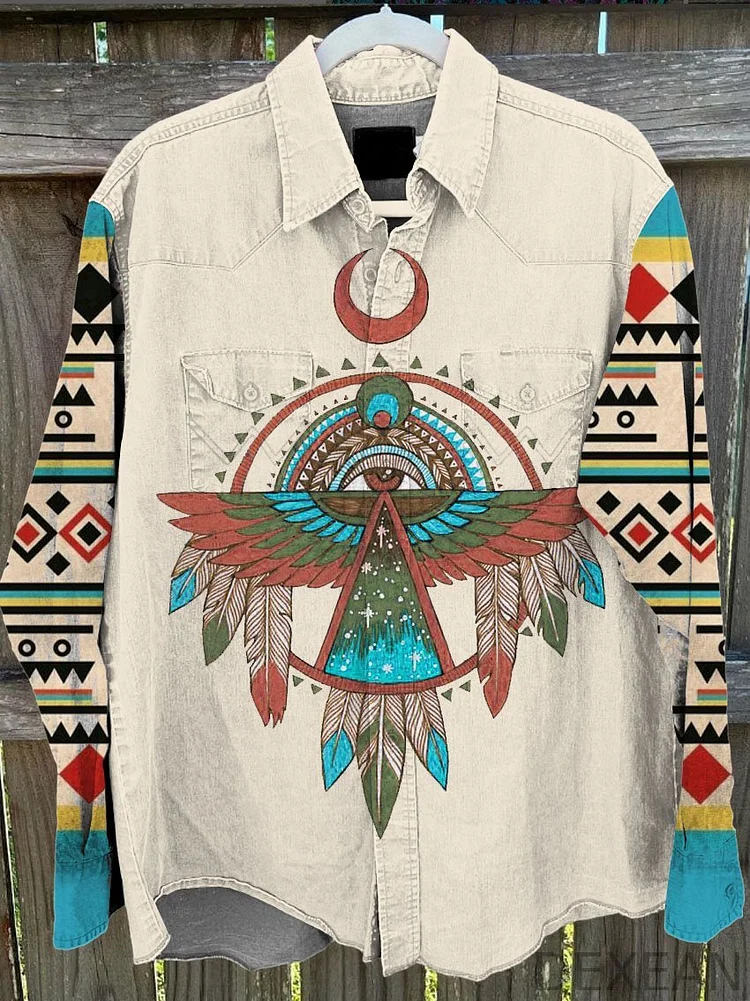 Men's Cowboy Bohemian Style Vintage Stripe Print Casual Shirt
