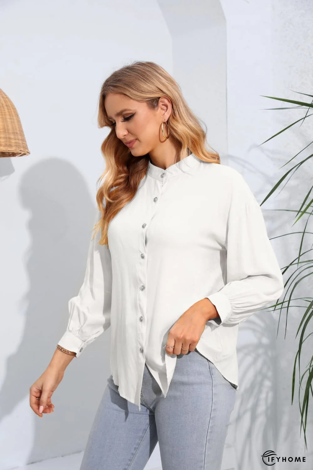 Mock Neck Buttoned Long Sleeve Shirt | IFYHOME