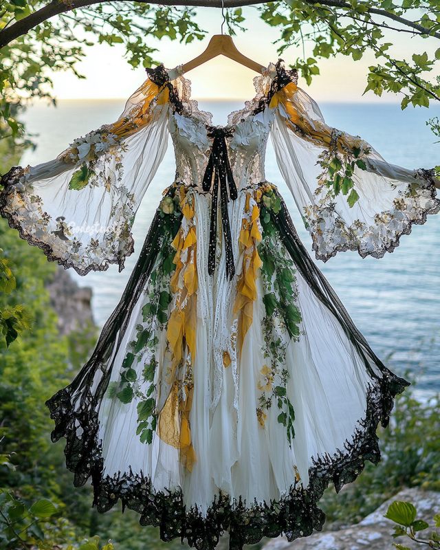 Summer Vacation Ruffle Lace Chiffon Contrast Dress 7ede