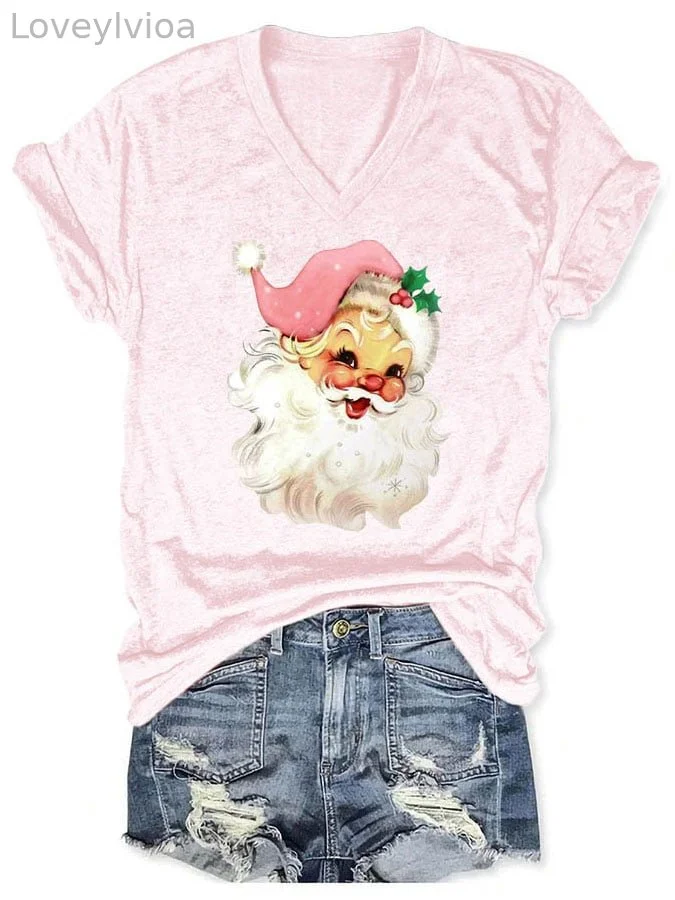 Retro Pink Santa Print T-Shirt