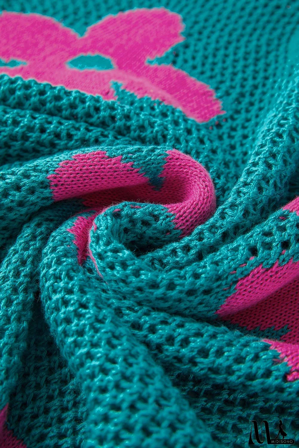 Big Flower Hollowed Knit Drop Shoulder Sweater