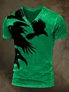 Halloween Raven Print Casual V-Neck Short Sleeve T-Shirt