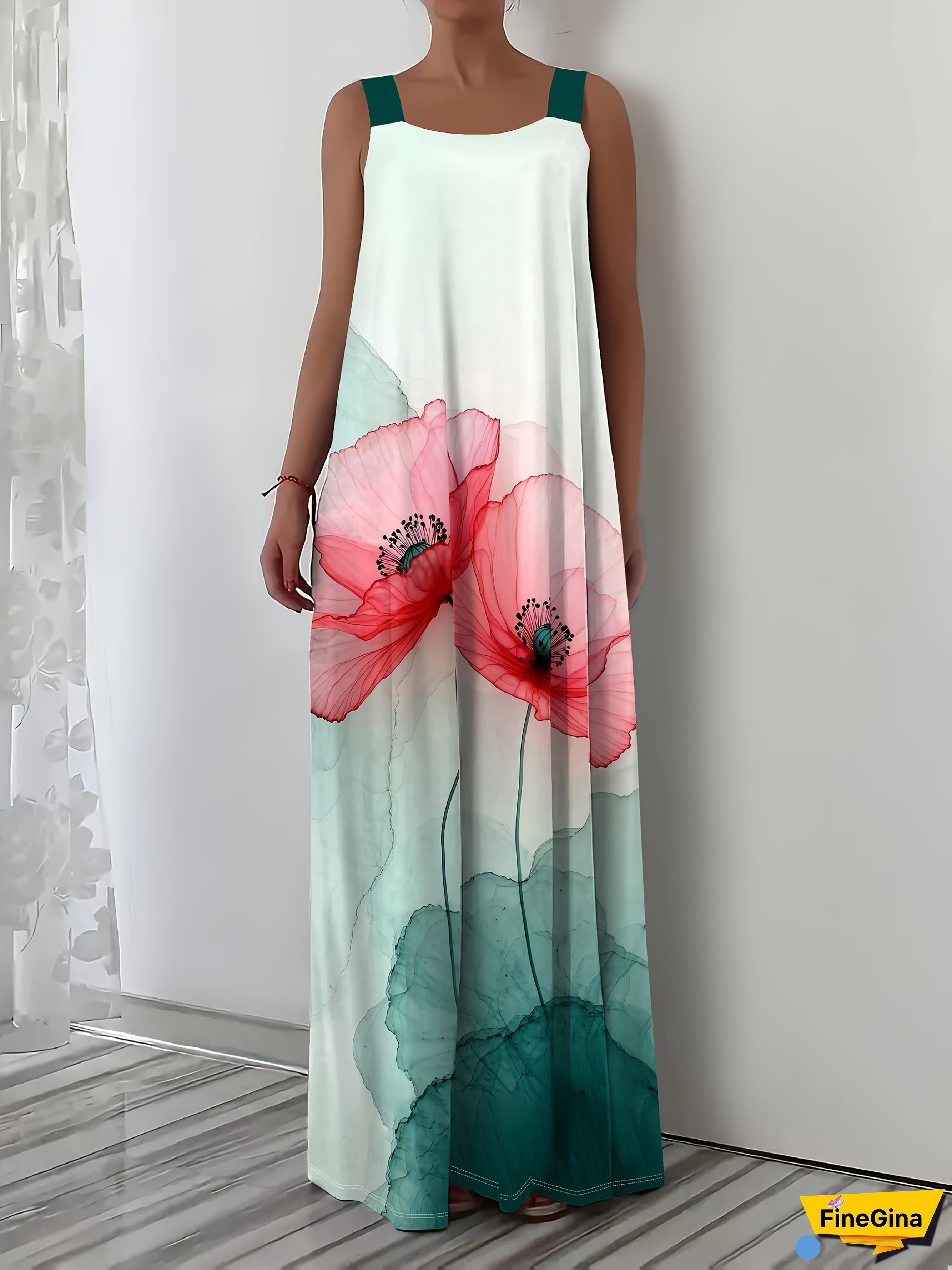 Women's Floral Print Sleeveless Maxi Dress - Lightweight Polyester, Off-Shoulder Design, Perfect For Spring/Summer Outings, Casual Or Vacation Style, Casual Wear | Offshoulder Dress | Lightweight Dress