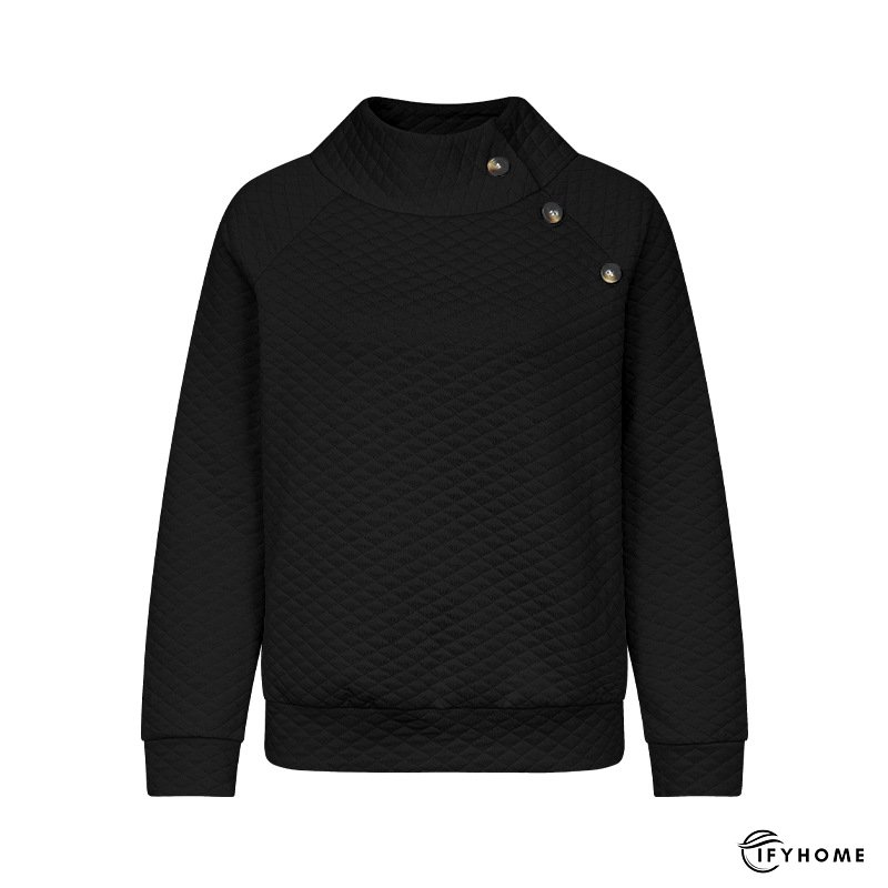 Quilted Buttoned Neckline Stand Neck Pullover Sweatshirt | IFYHOME