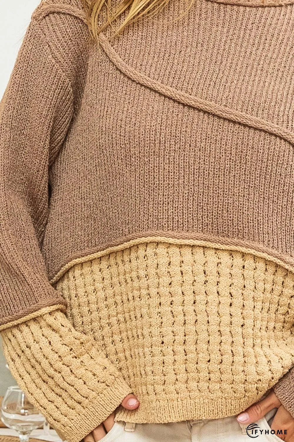BiBi Texture Detail Contrast Drop Shoulder Sweater | IFYHOME