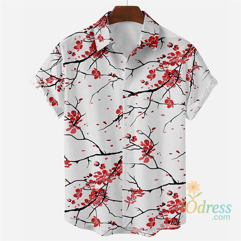 IO Menswear Popular Summer Hawaiian Shirt Men Cool 3d Printing Flower Leaves Shirts Lapel Collar Short Sleeves Button Beach Blouse Clothes