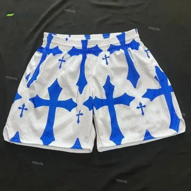 Vintage Cross Art Graphic Casual Street Mesh Shorts