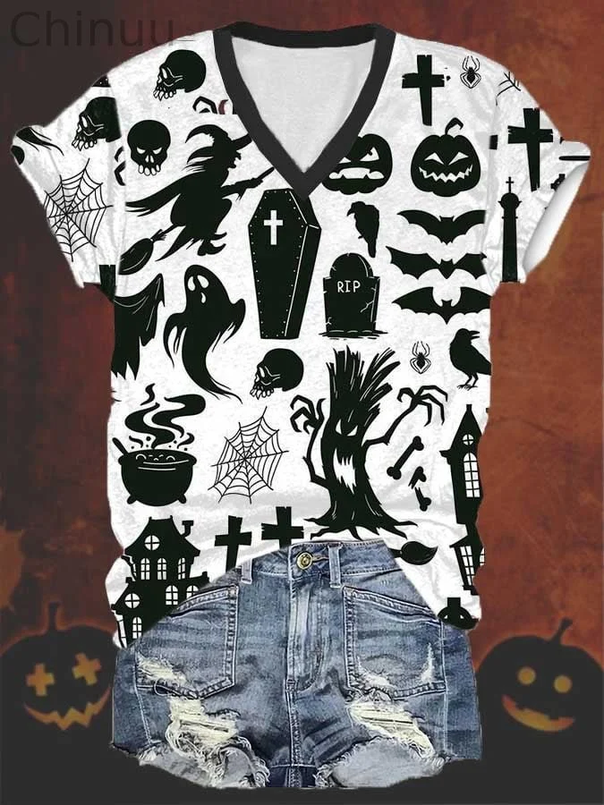 Halloween casual print short-sleeved T-shirt