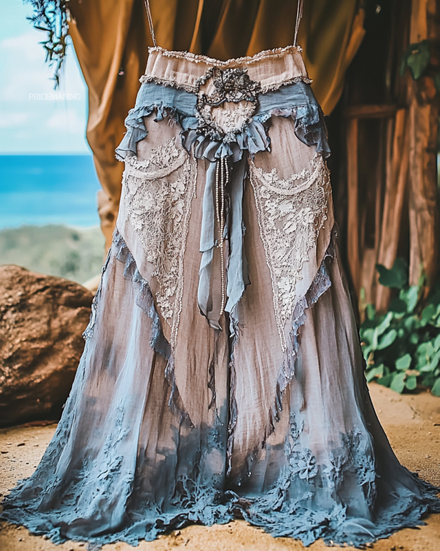 Summer Vacation Ruffle  Lace Patchwork Skirt ccdb 3132