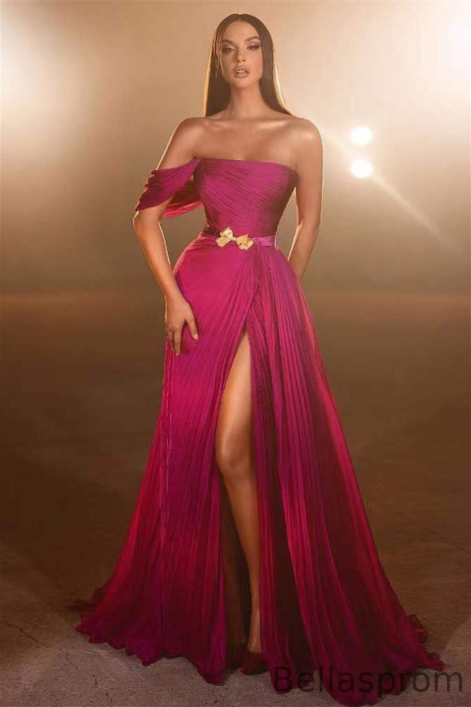 Bellasprom Fuchsia Off-The-Shoulder Strapless Mermaid Prom Dress With Split Bellasprom
