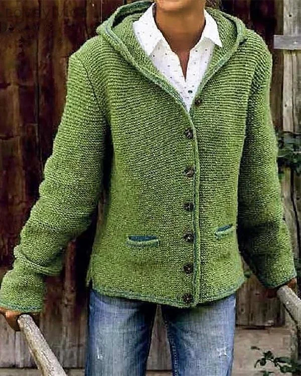 Hooded Long Sleeve Knitted Cardigan Sweater Outerwear
