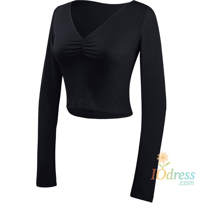 IO Dress Woman Ballet Tops Knitted Dance Tops V Neck Long Sleeve Dance Shirts Adult Dancewear Training Dance Ballet Costumes