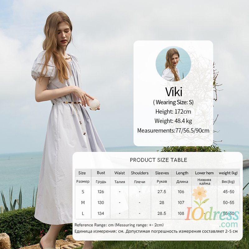 IO Dress MISHOW 100 Cotton Bohemian Dress 2024 Summer French Elegant Elastic Round Neck Bubble Sleeve Long Dresses with Belt MXD26L1940