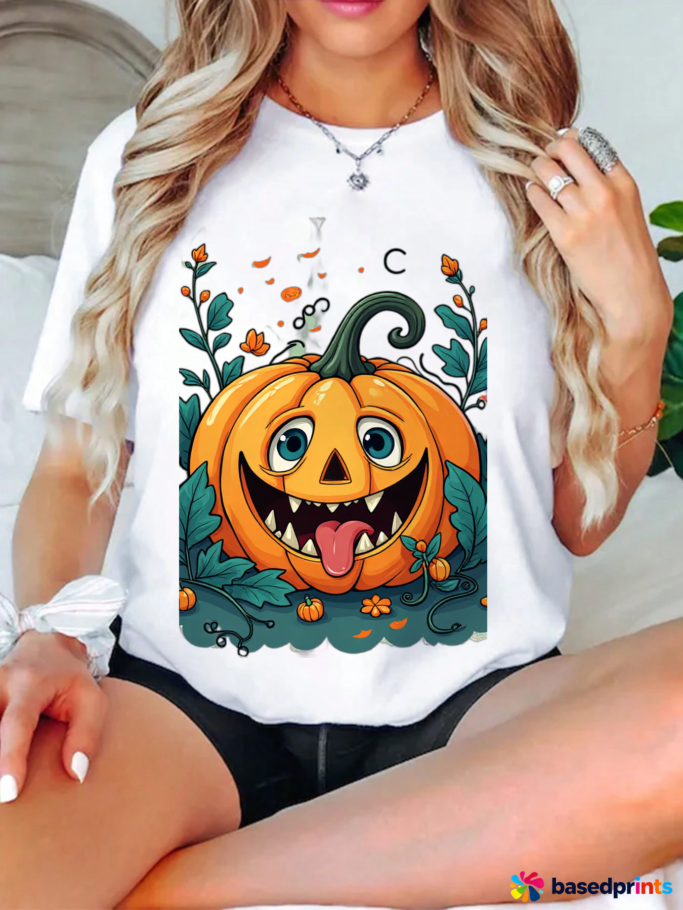Halloween Pumpkin T-Shirt Women's Casual Short-Sleeved Cotton Printing T-Shirts