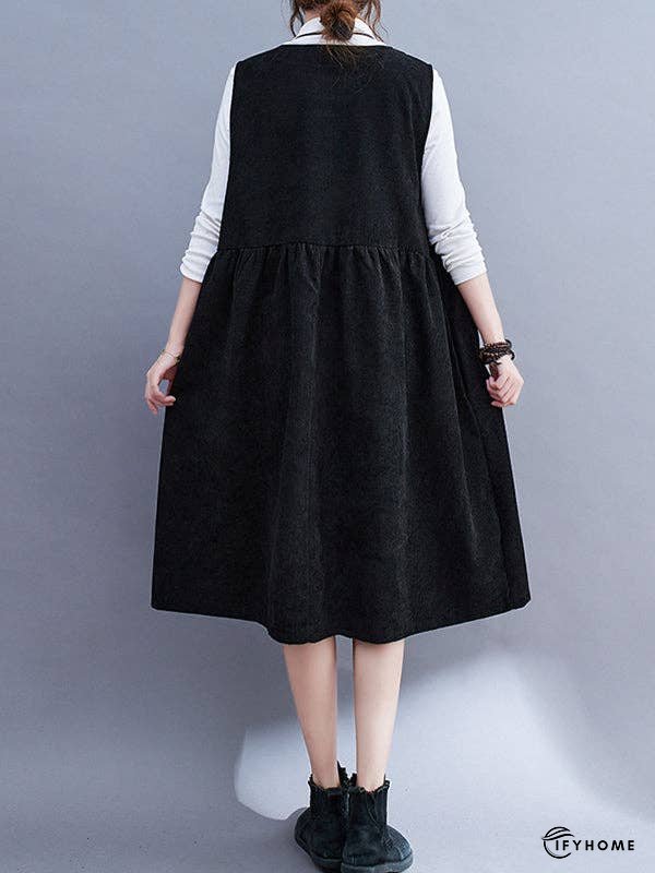 Artistic Retro Loose Sleeveless Solid Color Round-Neck Midi Dresses | IFYHOME