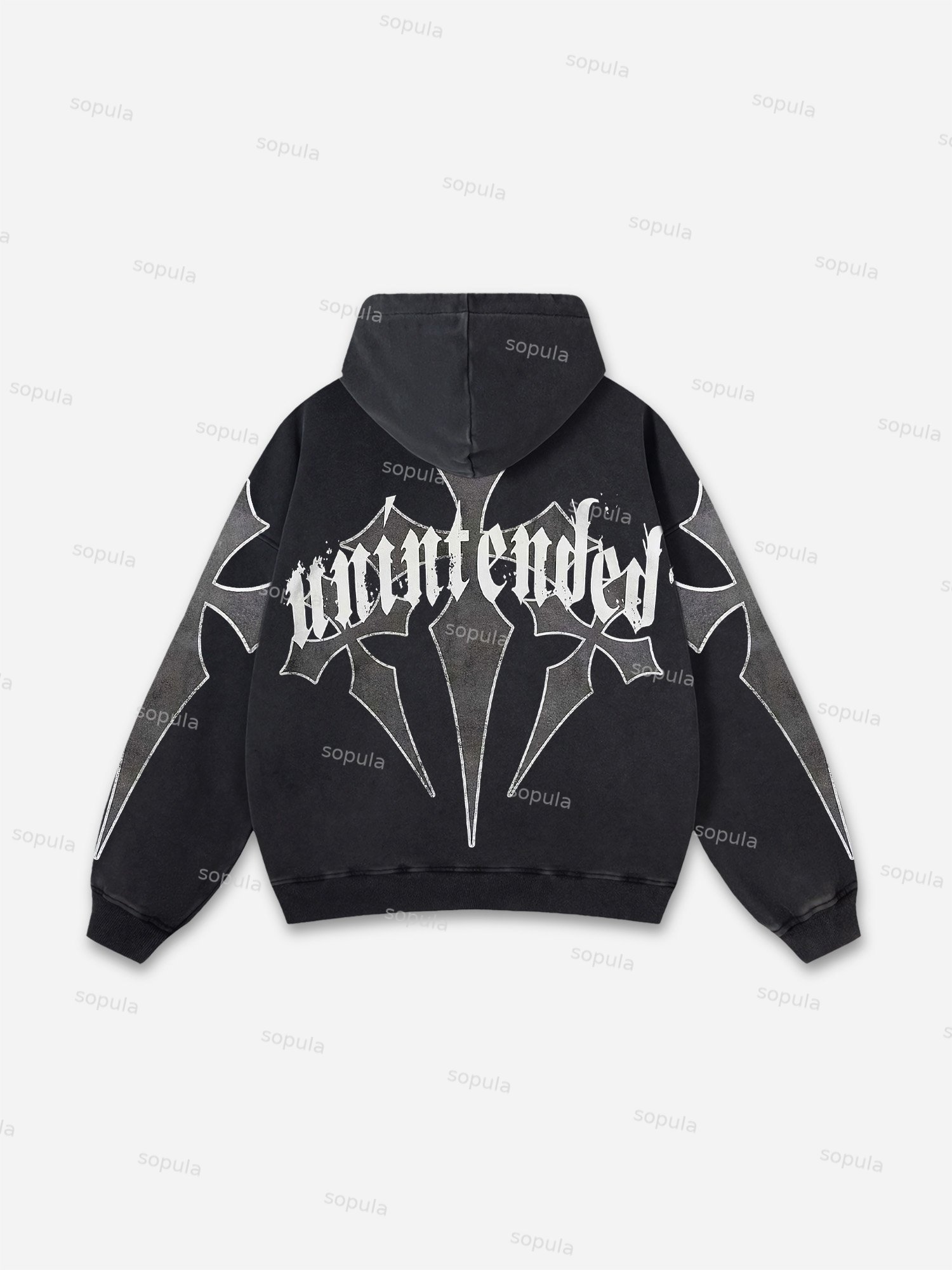 Vintage Unintended Cross Graphic Acid Washed Oversized Hoodie - Sopula｜Premium Graphic Tees & Graphic Clothing