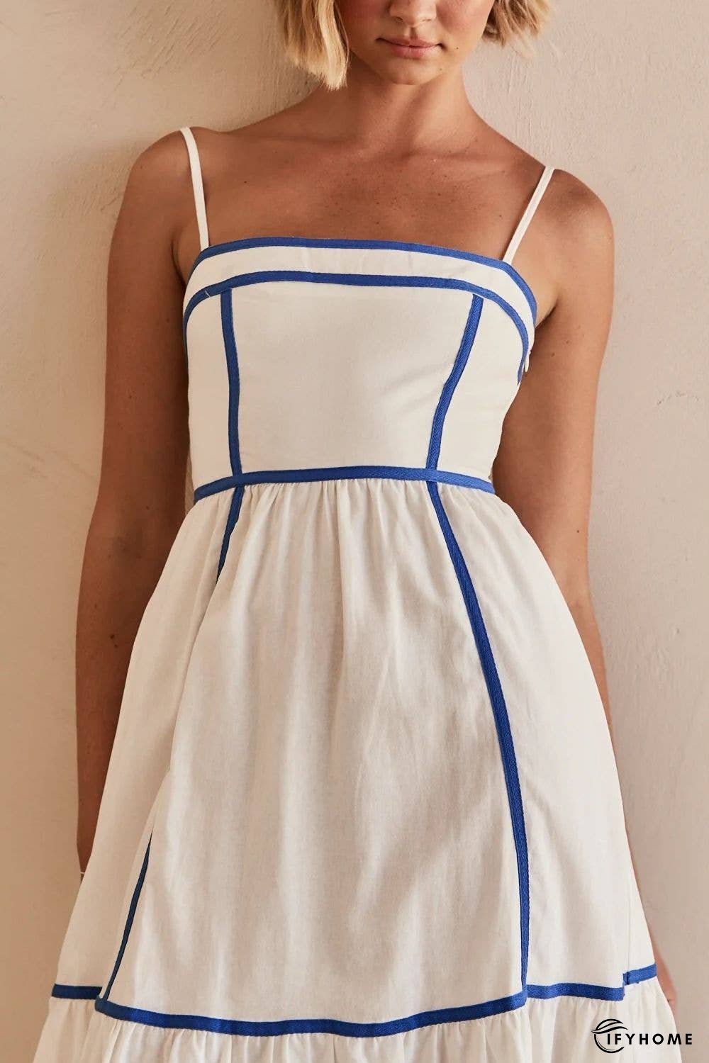 Contrast Trim Square Neck Midi Cami Dress | IFYHOME