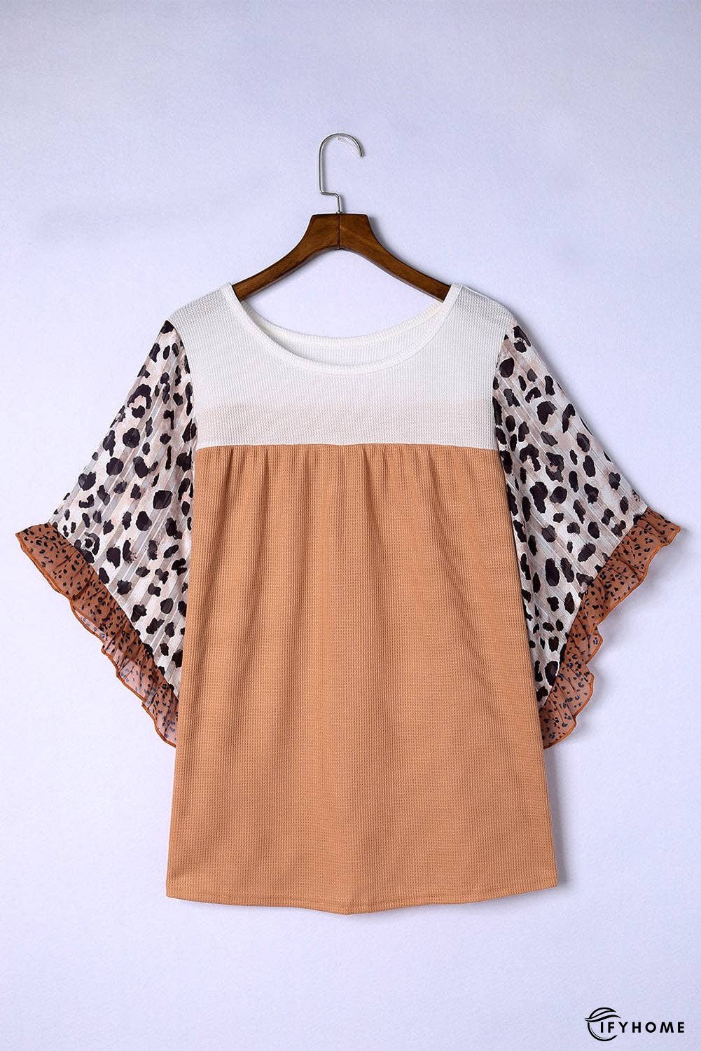 Plus Size Printed Color Block Ruffled Blouse | IFYHOME