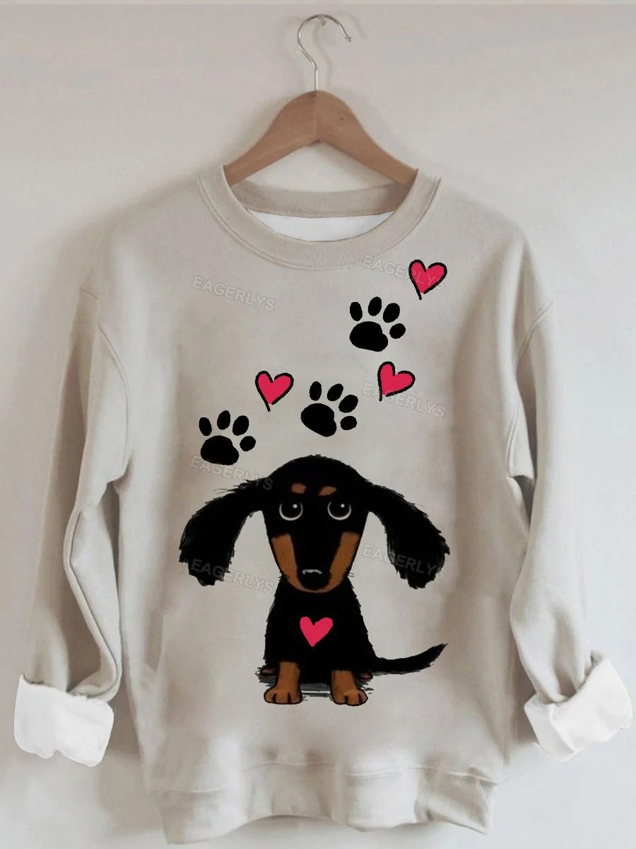 Eagerlys Women's Dog Print Long Sleeve Round Neck Sweatshirt Eagerlys