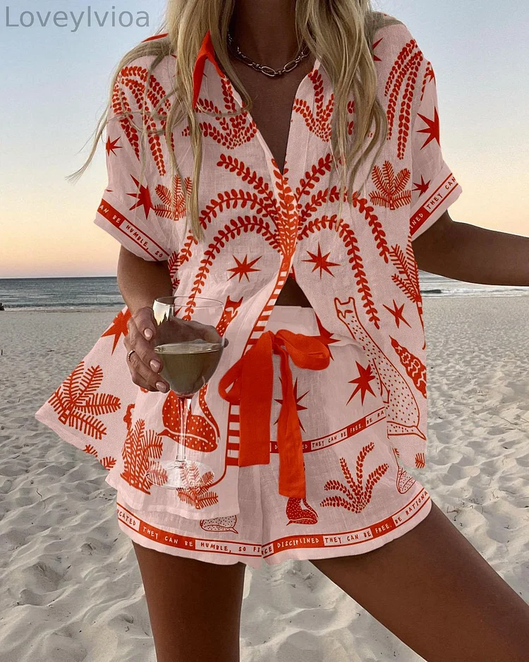 Beach vacation print two-piece set