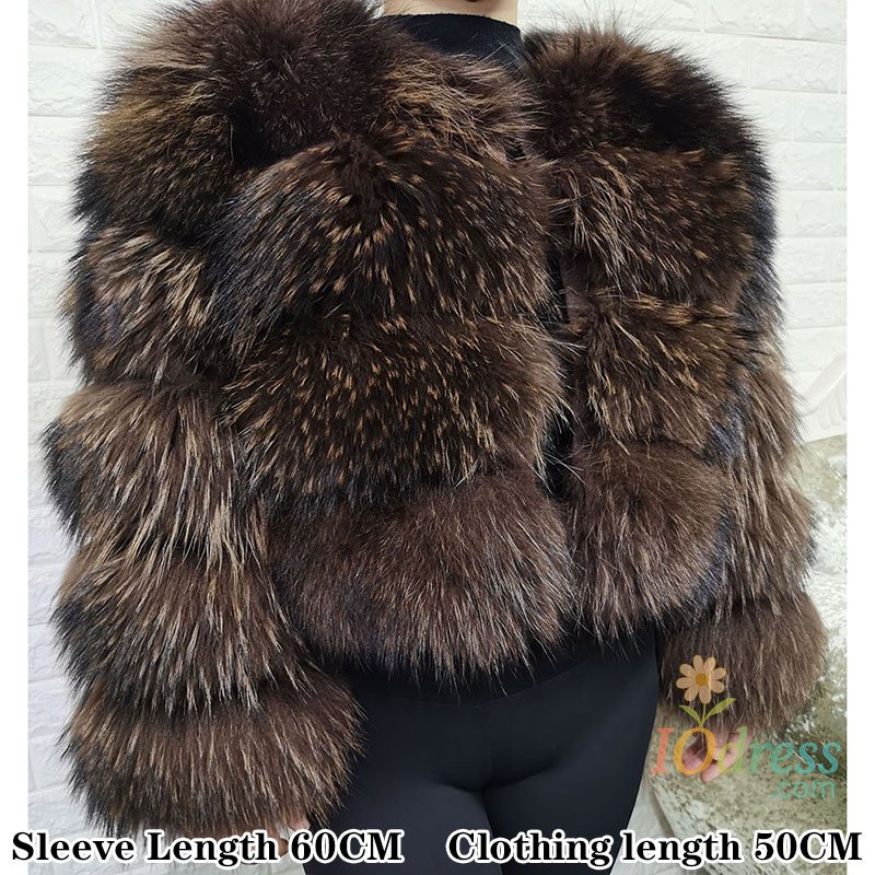 IO Dress 2025 Maomaokong Real Fur Coat Women Natural Raccoon Fur Jacket Female Winter Warm Fox Fur Coat High Quality Long Sleeve With Hat